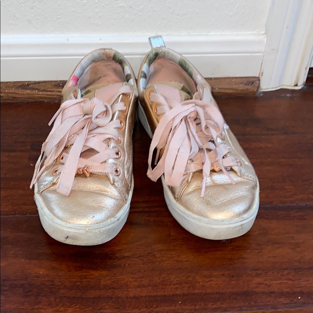 Ted Baker London Metallic Gold Sneakers with Pink Accents